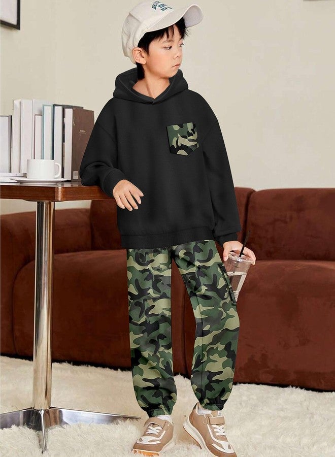 KANGKANG Boys Clothes Size 8 Size 7, Kids Clothing Two Piece Hooded Sweatshirt Top and Camouflage Sweatpants with Side Big Cargo Pocket Kids Fall Outfits Winter Outfits Set - Image 4
